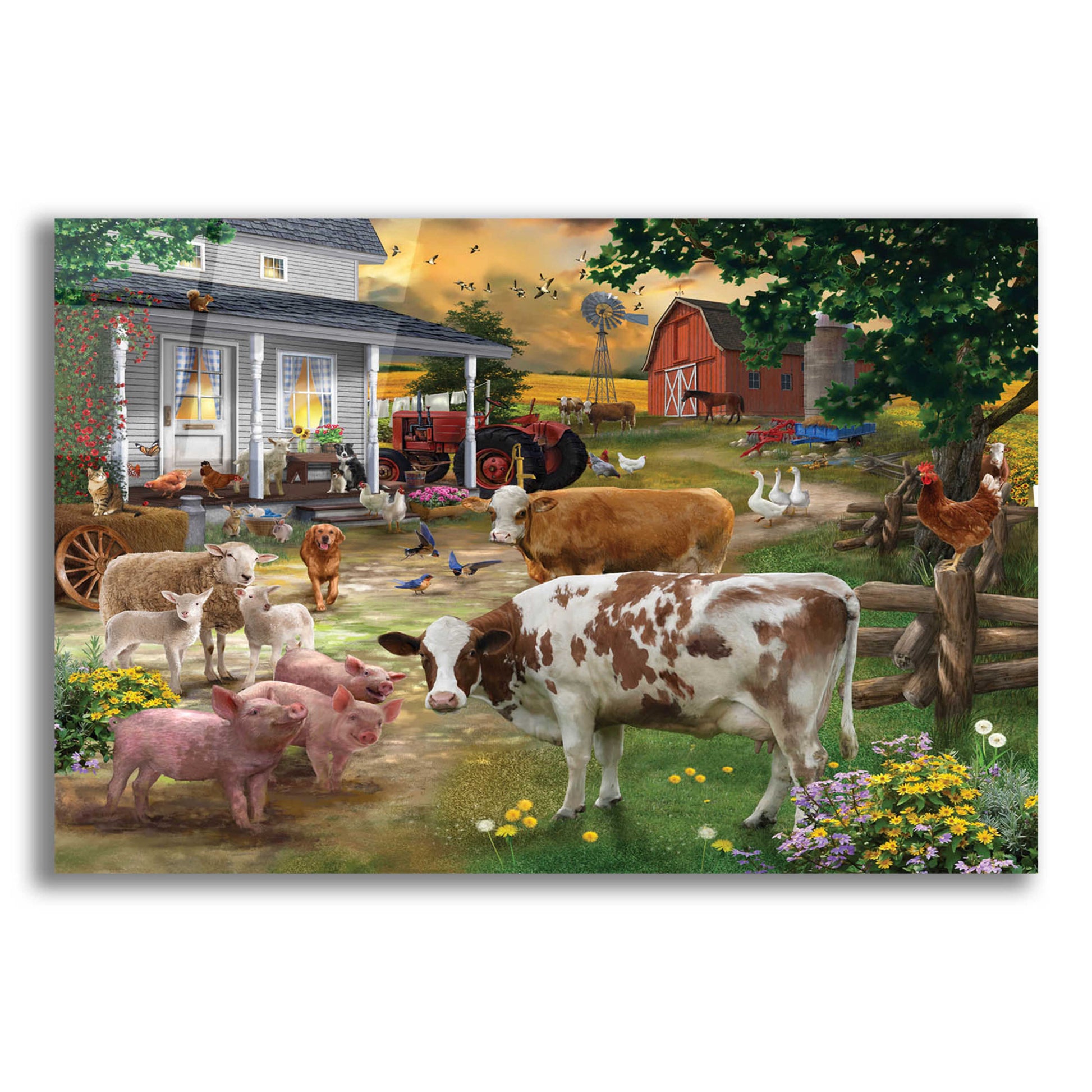 Epic Art 'Farm Friends' by Bigelow Illustrations, Acrylic Glass Wall Art,24x16