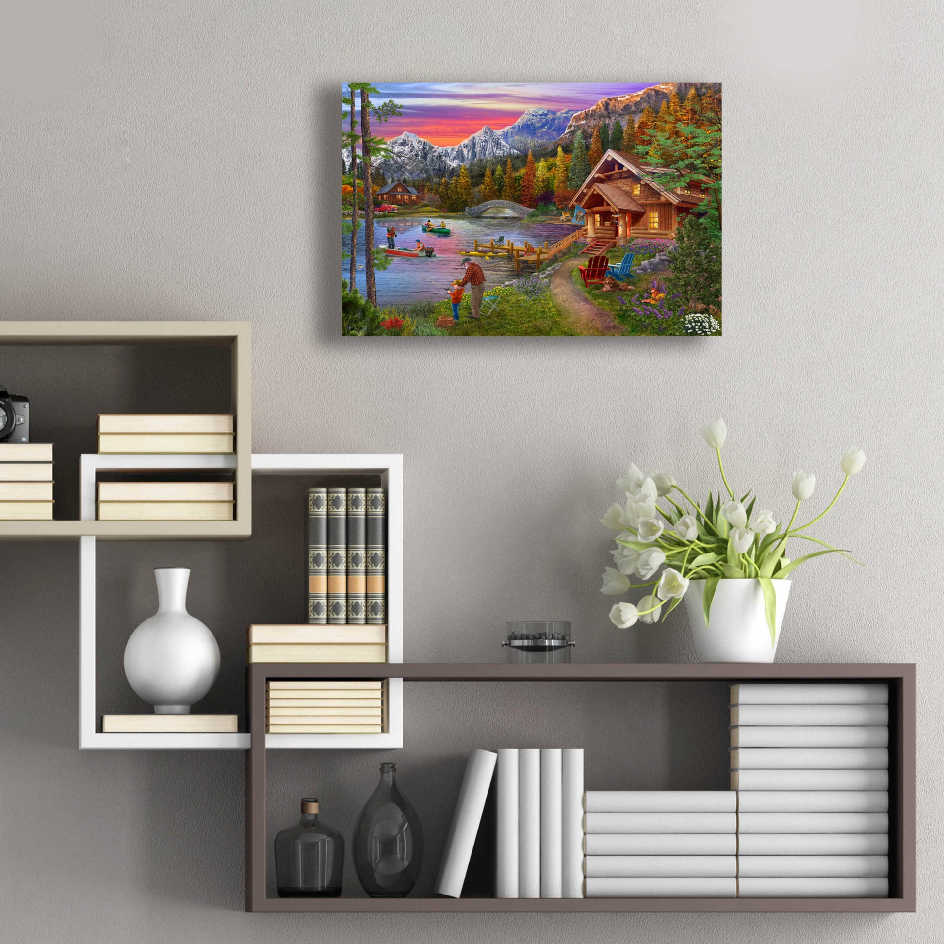 Epic Art 'Stone Bridge Lake' by Bigelow Illustrations, Acrylic Glass Wall Art,24x16