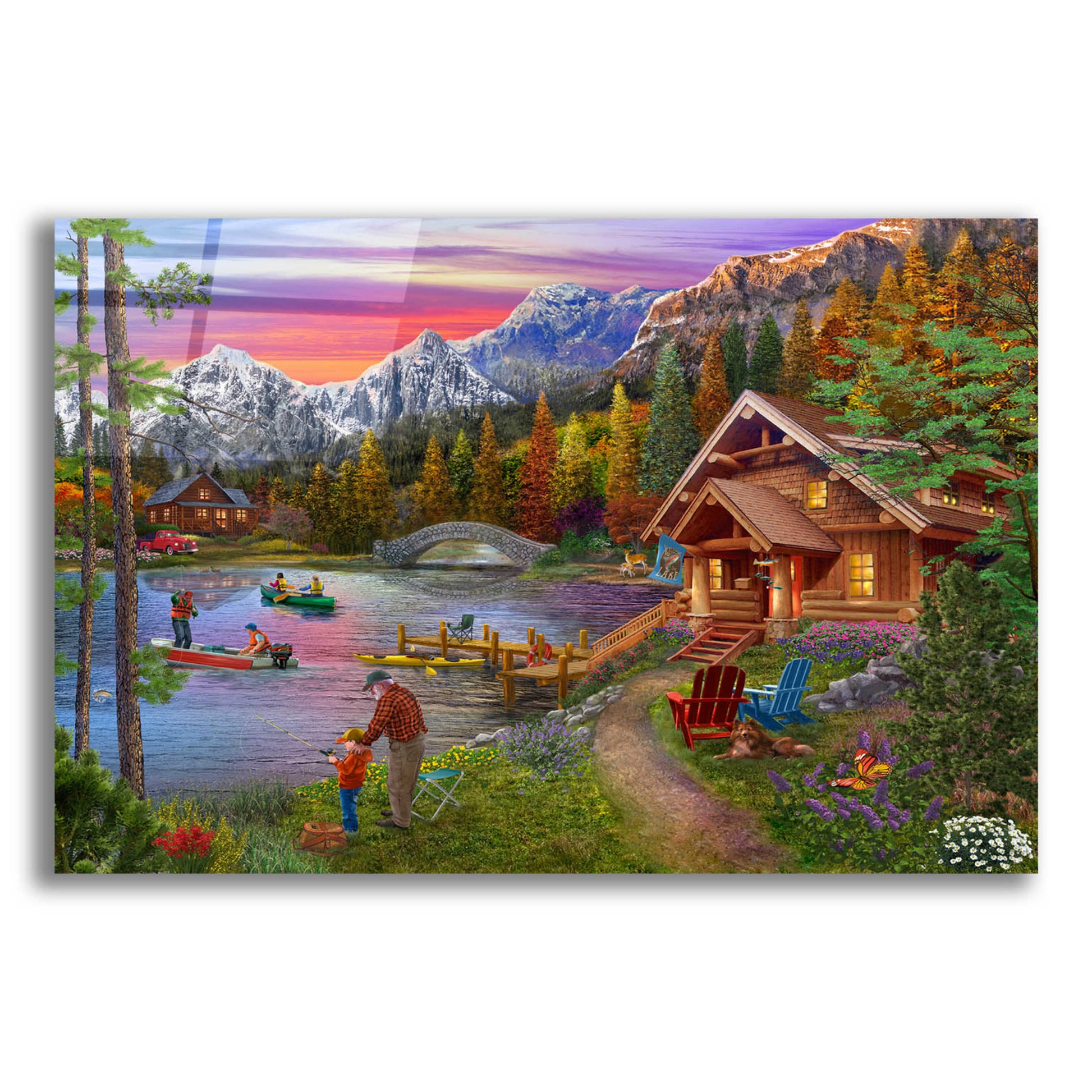 Epic Art 'Stone Bridge Lake' by Bigelow Illustrations, Acrylic Glass Wall Art,24x16