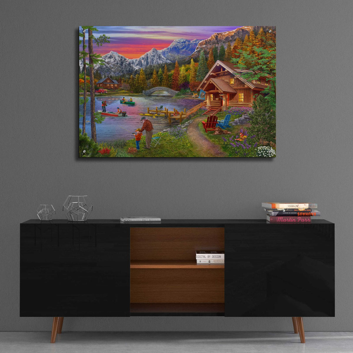 Epic Art 'Stone Bridge Lake' by Bigelow Illustrations, Acrylic Glass Wall Art,36x24