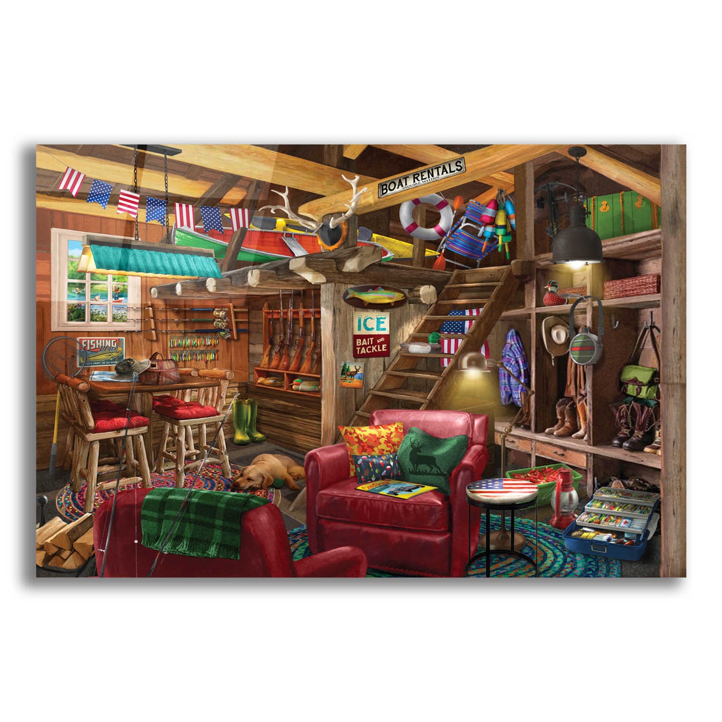 Epic Art 'Fish Hunt or Hibernate US' by Bigelow Illustrations, Acrylic Glass Wall Art,16x12