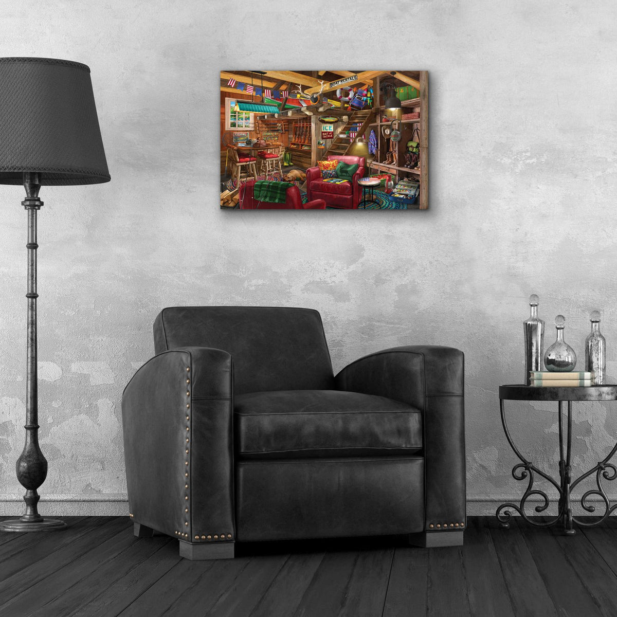 Fish Hunt or Hibernate US by Bigelow Illustrations - 24x16 acrylic wall art in a room