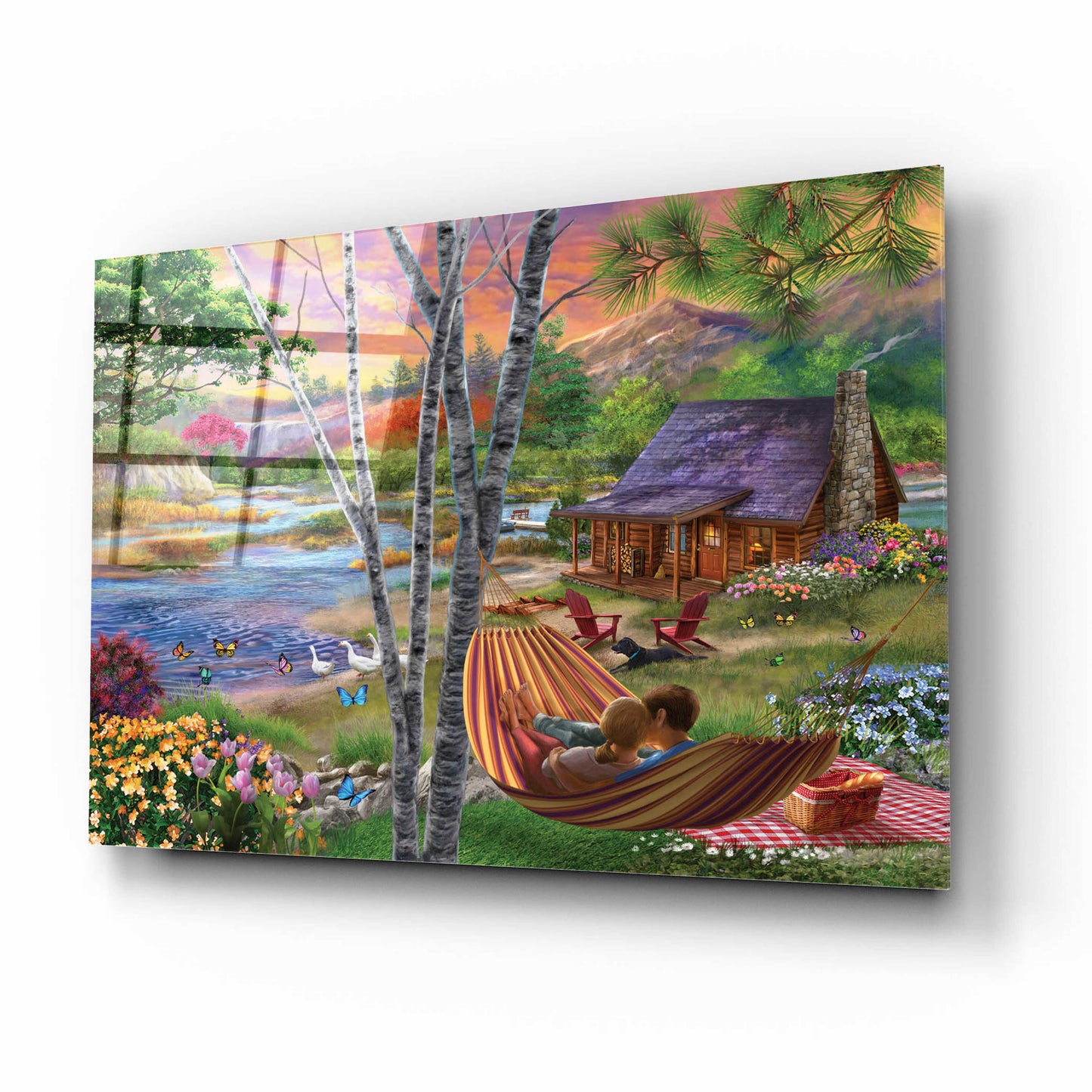 Epic Art 'Summer Lakehouse' by Bigelow Illustrations, Acrylic Glass Wall Art,16x12