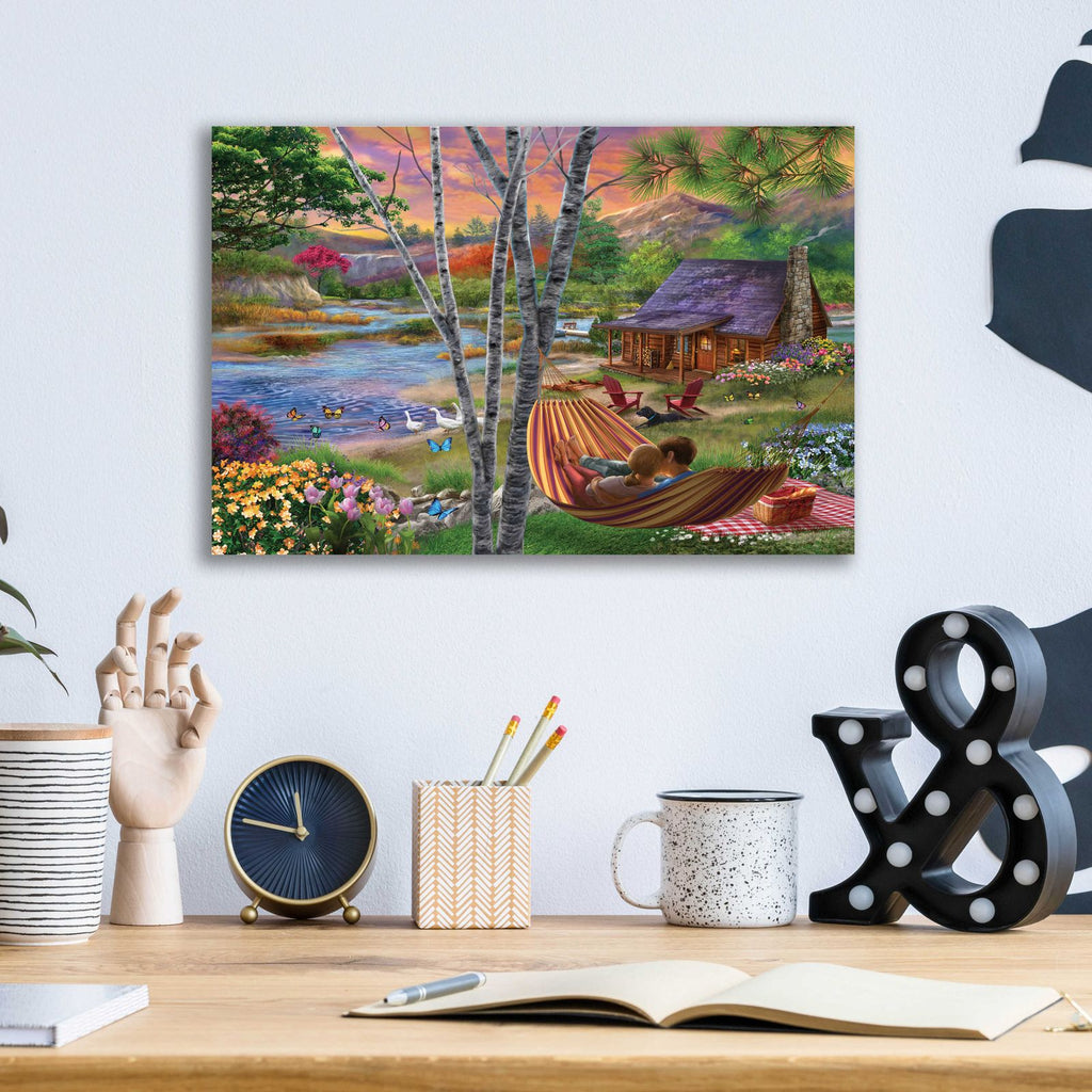 Summer Lakehouse by Bigelow Illustrations - 16x12 acrylic wall art in a room