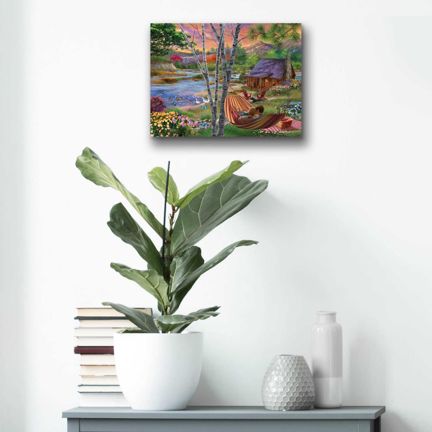 Epic Art 'Summer Lakehouse' by Bigelow Illustrations, Acrylic Glass Wall Art,16x12