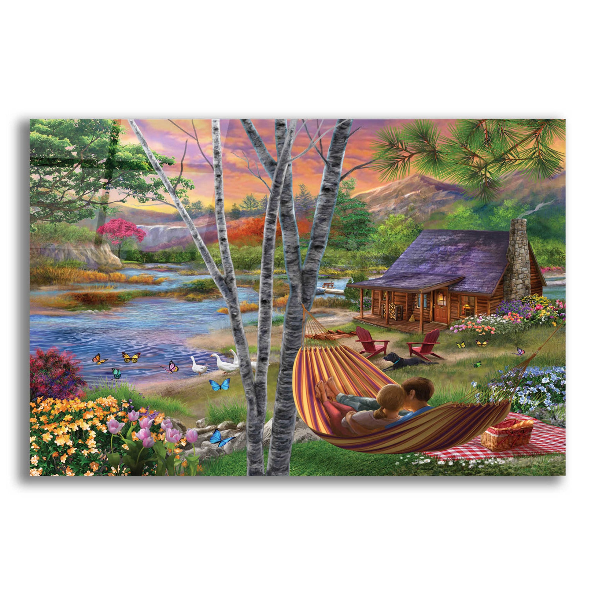 Epic Art 'Summer Lakehouse' by Bigelow Illustrations, Acrylic Glass Wall Art,16x12