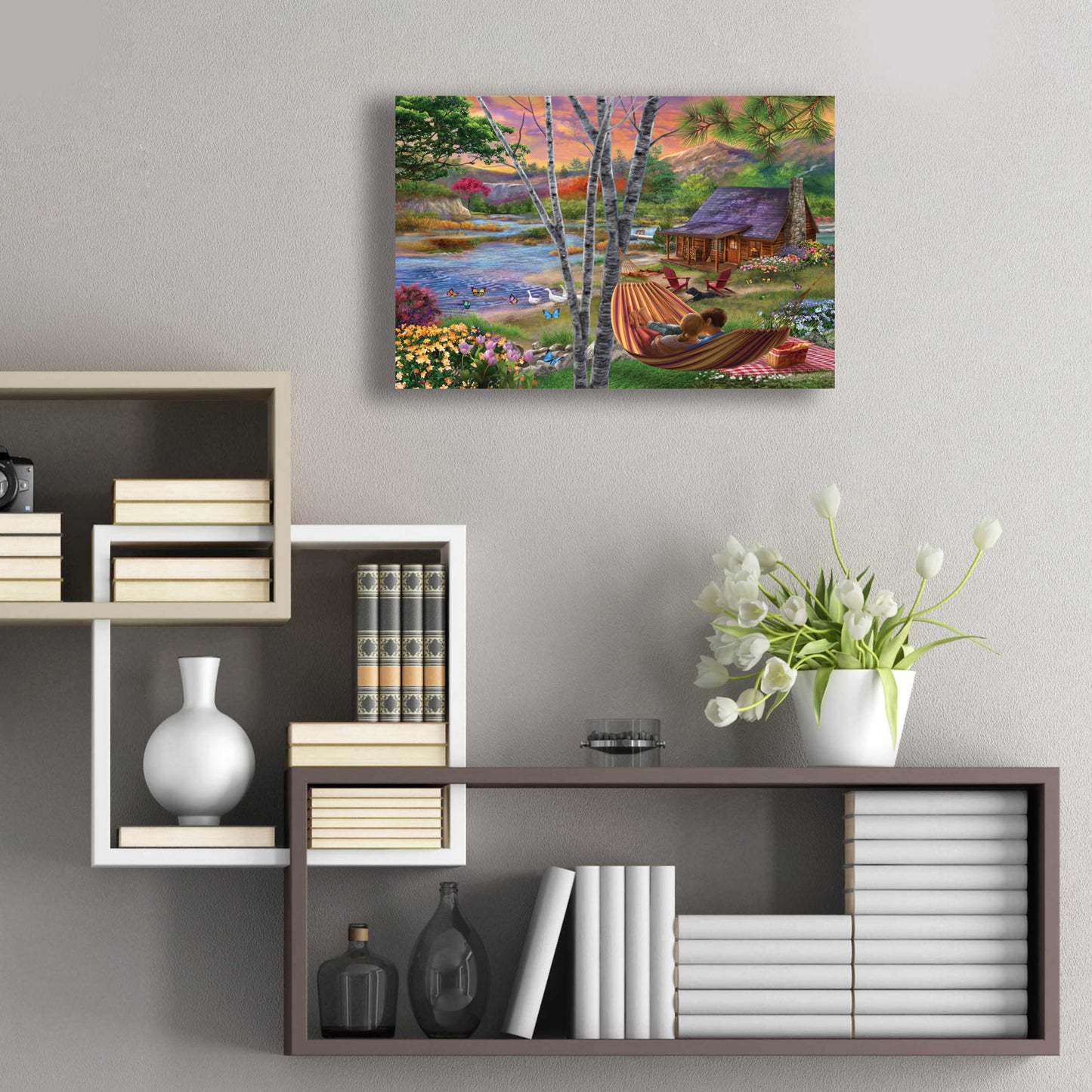 Epic Art 'Summer Lakehouse' by Bigelow Illustrations, Acrylic Glass Wall Art,24x16