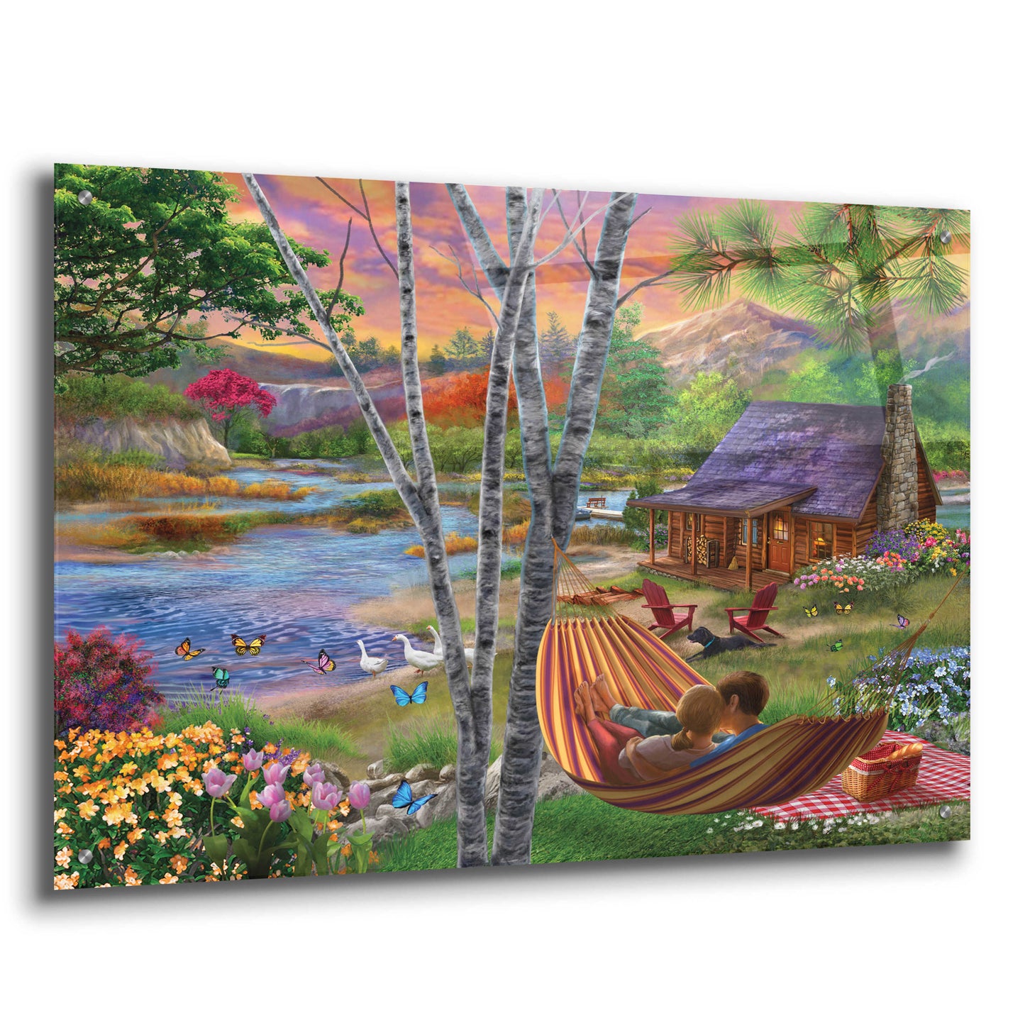 Epic Art 'Summer Lakehouse' by Bigelow Illustrations, Acrylic Glass Wall Art,36x24