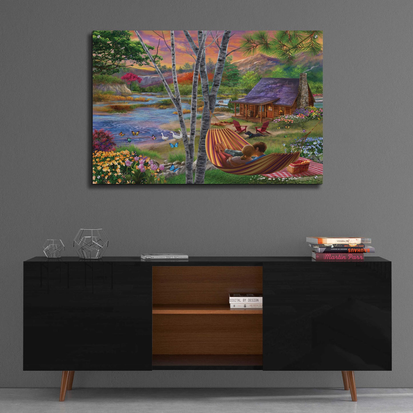 Epic Art 'Summer Lakehouse' by Bigelow Illustrations, Acrylic Glass Wall Art,36x24