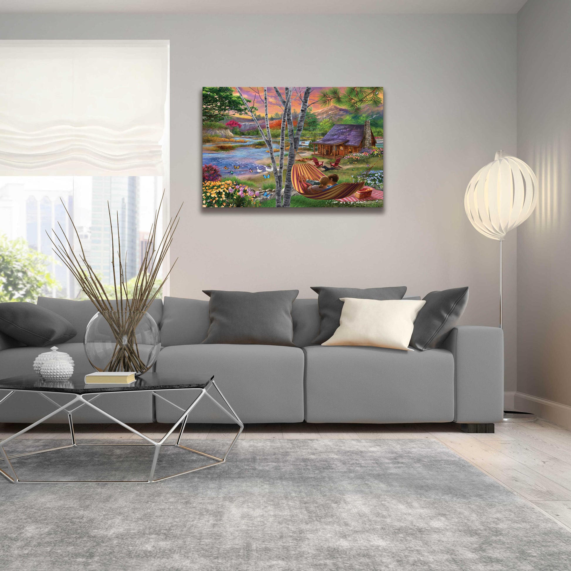 Epic Art 'Summer Lakehouse' by Bigelow Illustrations, Acrylic Glass Wall Art,36x24