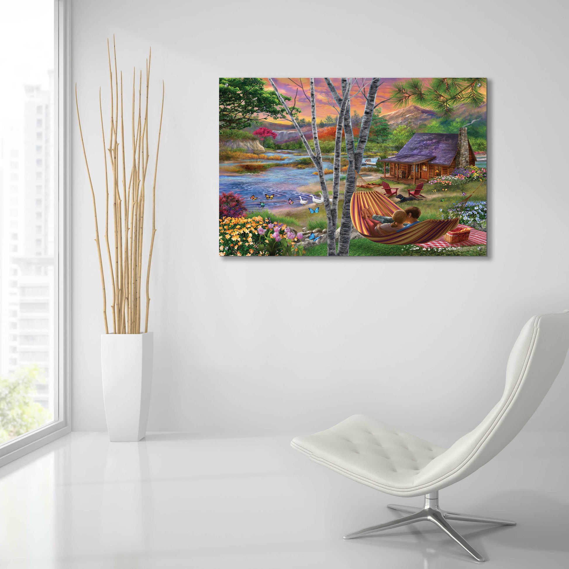 Epic Art 'Summer Lakehouse' by Bigelow Illustrations, Acrylic Glass Wall Art,36x24