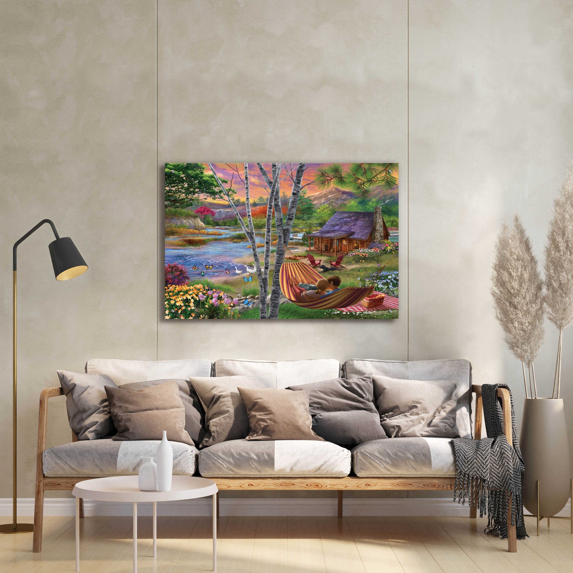 Epic Art 'Summer Lakehouse' by Bigelow Illustrations, Acrylic Glass Wall Art,36x24