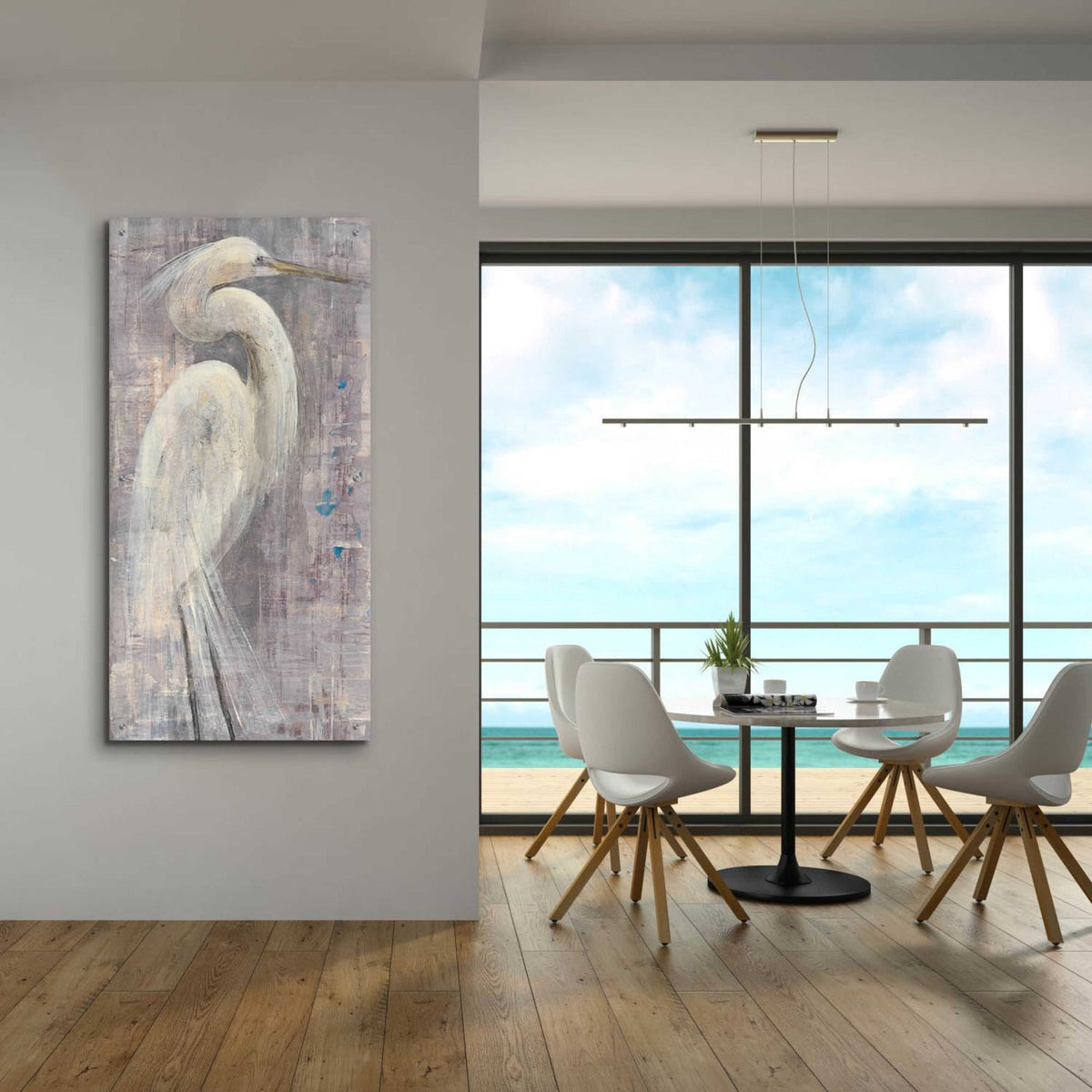 Coastal Egret I Legs II by Albena Hristova - 24x48 acrylic wall art in a room