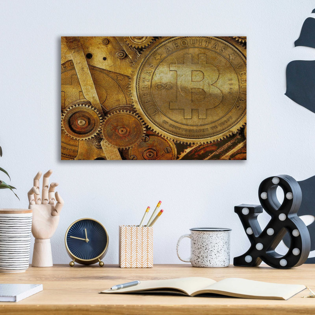 Grunge Bitcoin One by Steve Hunziker - 16x12 acrylic wall art in a room