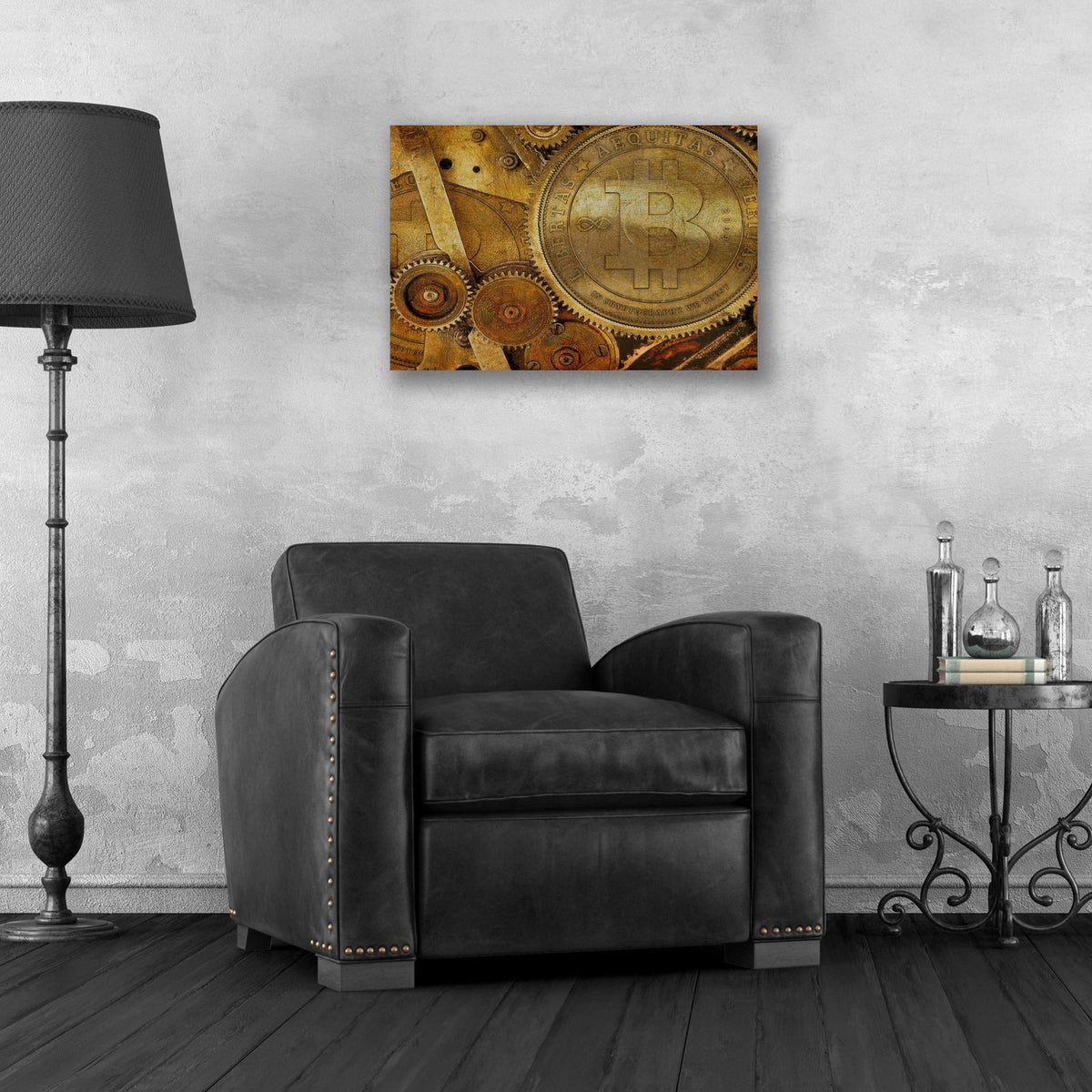 Grunge Bitcoin One by Steve Hunziker - 24x16 acrylic wall art in a room