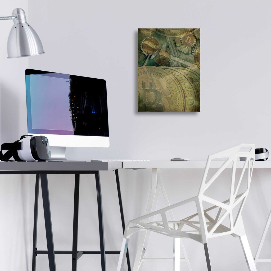 Grunge Bitcoin Four by Steve Hunziker - 12x16 acrylic wall art in a room