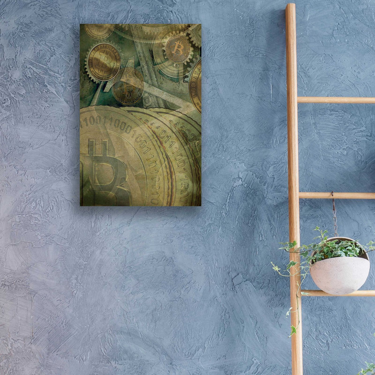 Grunge Bitcoin Four by Steve Hunziker - 16x24 acrylic wall art in a room