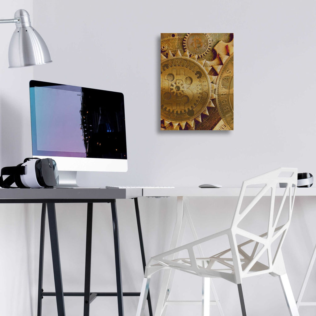 Grunge Bitcoin Five by Steve Hunziker - 12x16 acrylic wall art in a room