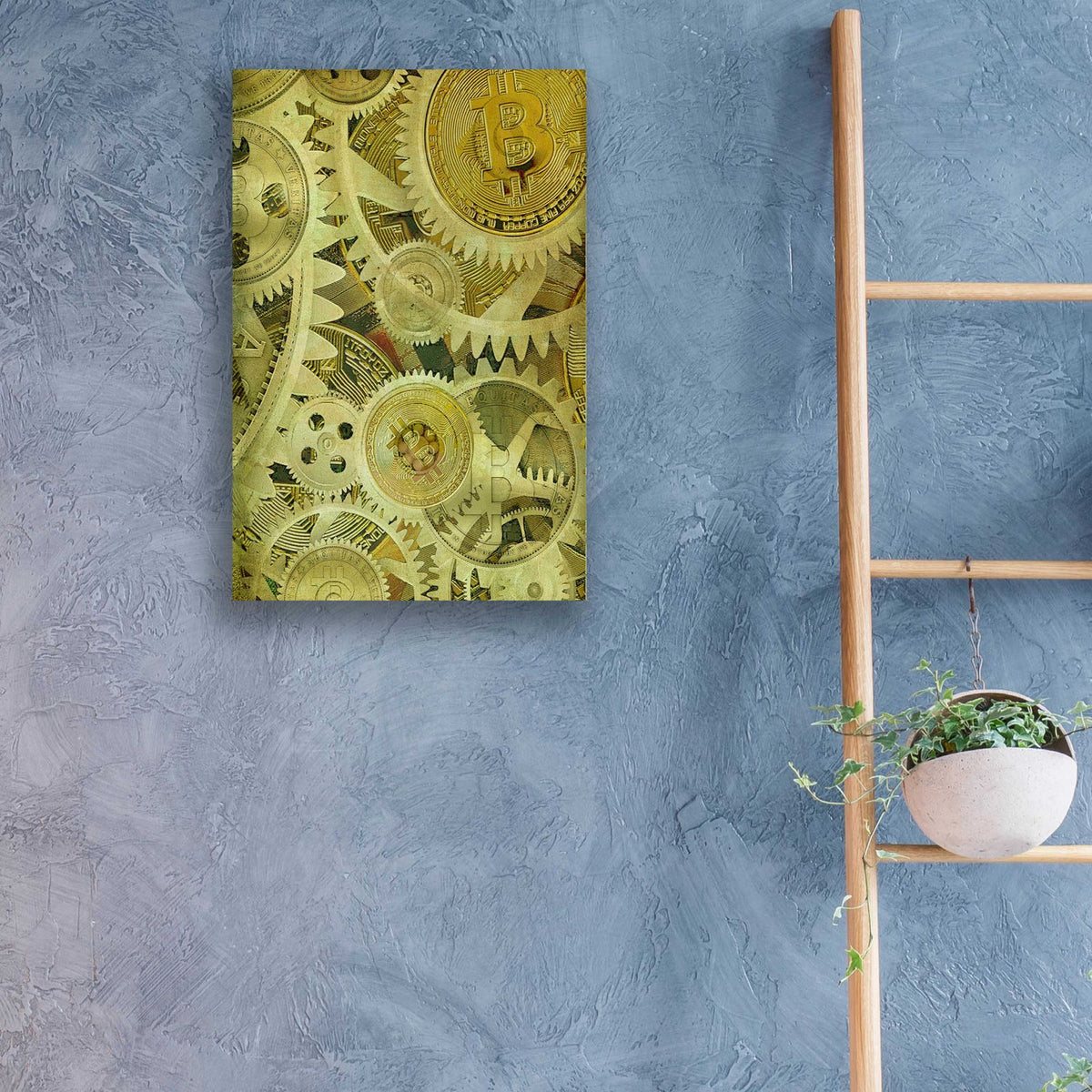 Grunge Bitcoin Six by Steve Hunziker - 16x24 acrylic wall art in a room