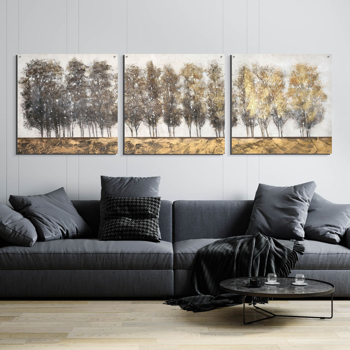Epic Art 'Gilt Foliage' by Tim O'Toole, Acrylic Glass Wall Art, 3 Piece Set,108x36