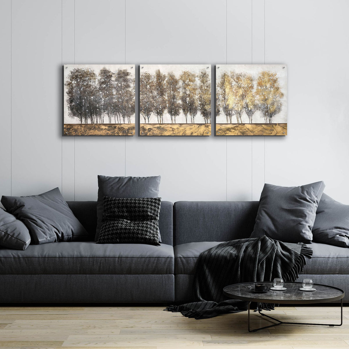 Epic Art 'Gilt Foliage' by Tim O'Toole, Acrylic Glass Wall Art, 3 Piece Set,72x24