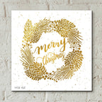 Merry Christmas Gold Wreath by Cindy Jacobs - 12x12 acrylic wall art in a room