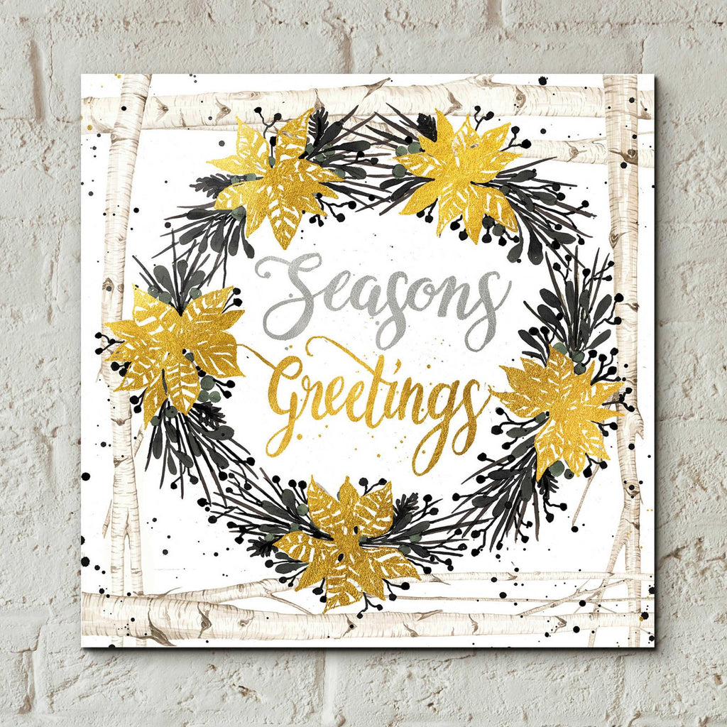 Seasons Greetings Birch Wreath by Cindy Jacobs - 12x12 acrylic wall art in a room