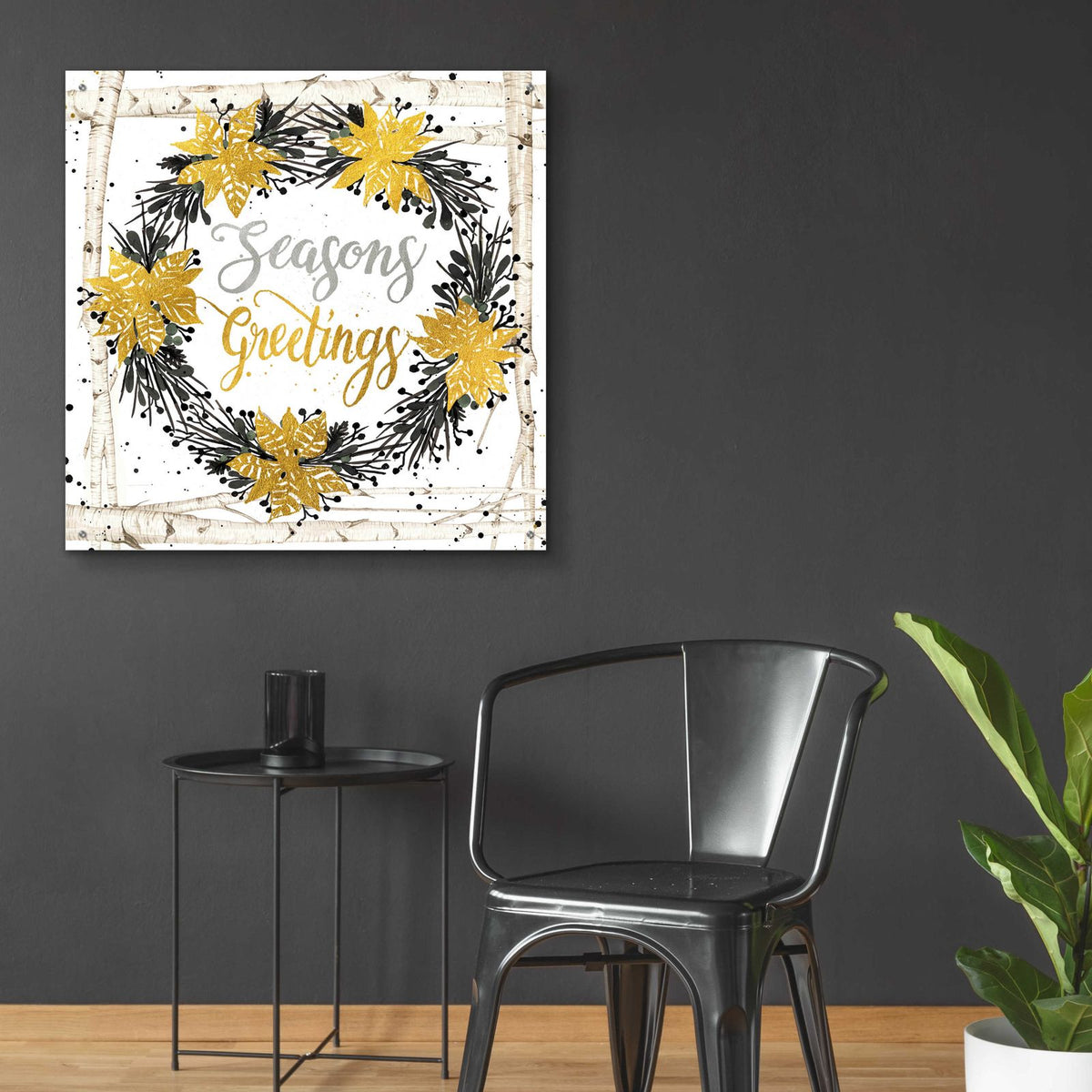 Seasons Greetings Birch Wreath by Cindy Jacobs - 36x36 acrylic wall art in a room