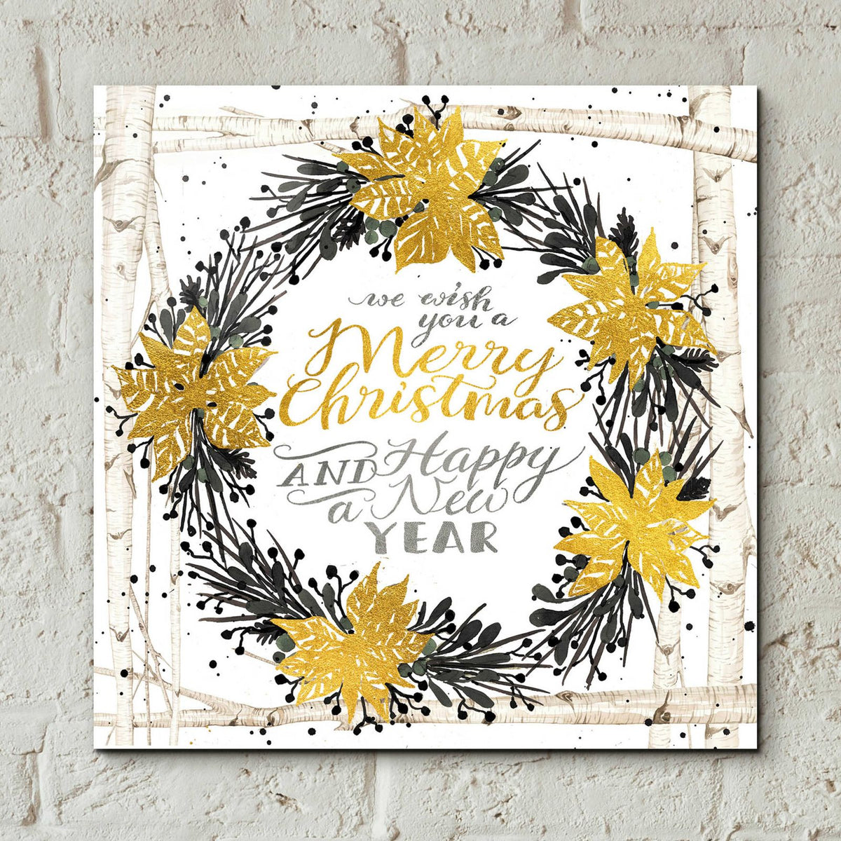 We Wish You a Merry Christmas Birch Wreath by Cindy Jacobs - 12x12 acrylic wall art in a room