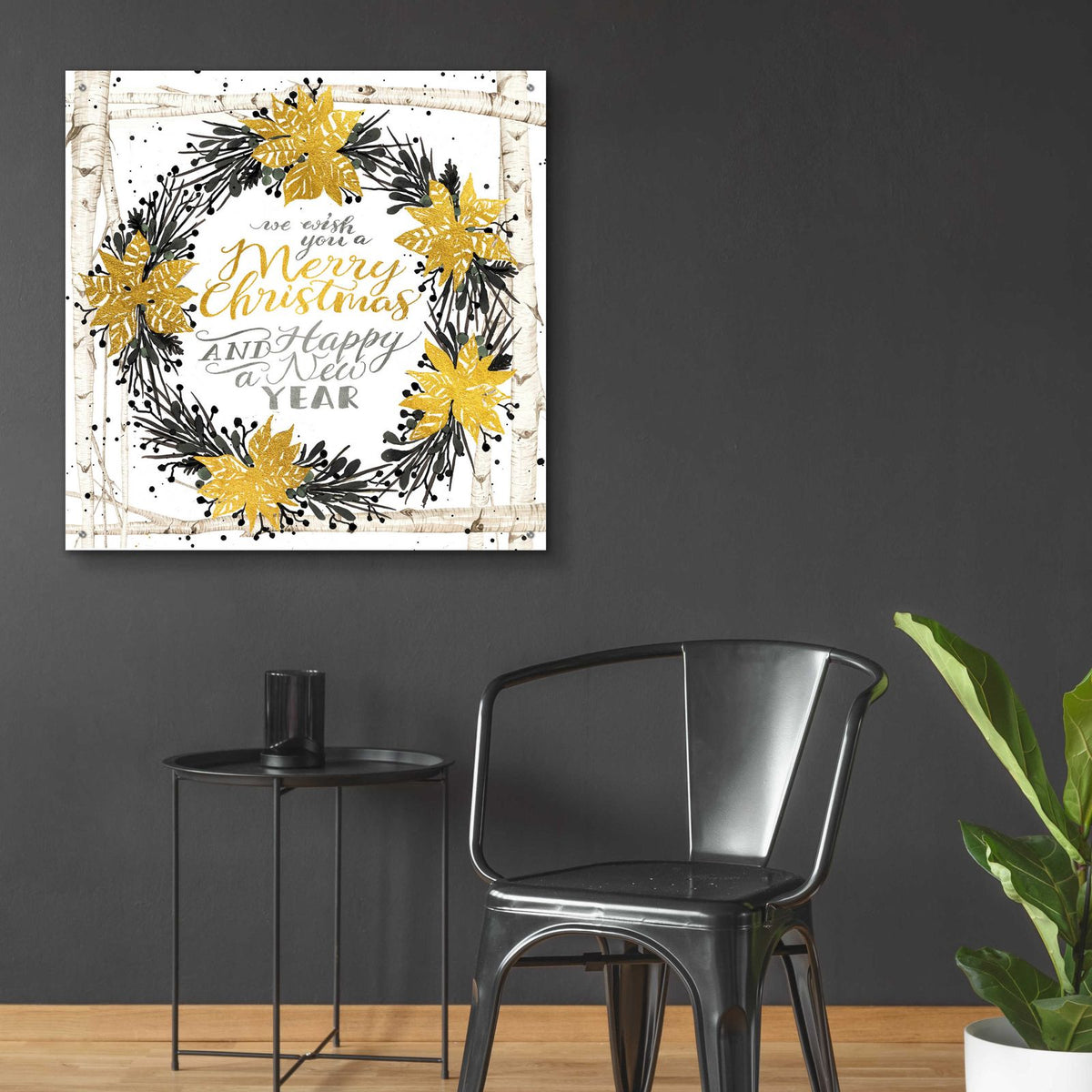 We Wish You a Merry Christmas Birch Wreath by Cindy Jacobs - 36x36 acrylic wall art in a room