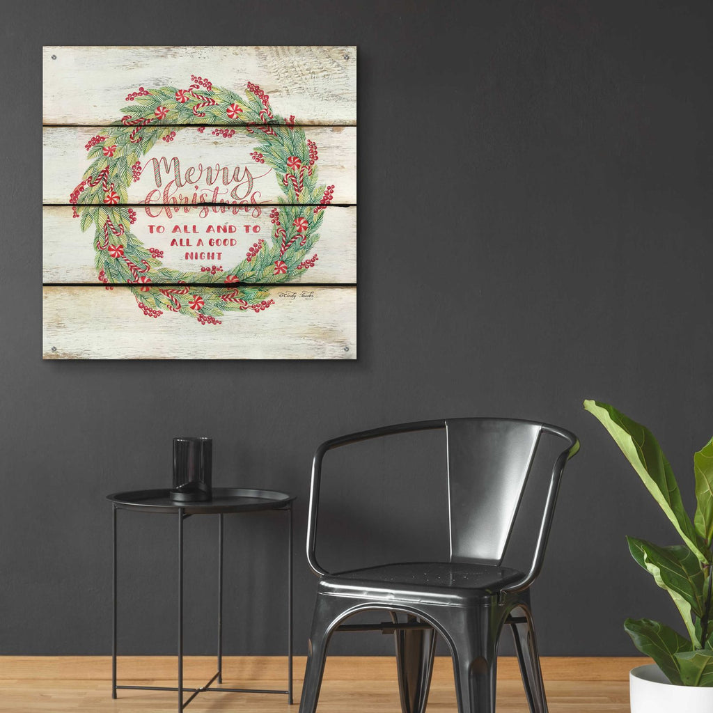 Merry Christmas Candy Cane Wreath by Cindy Jacobs - 36x36 acrylic wall art in a room