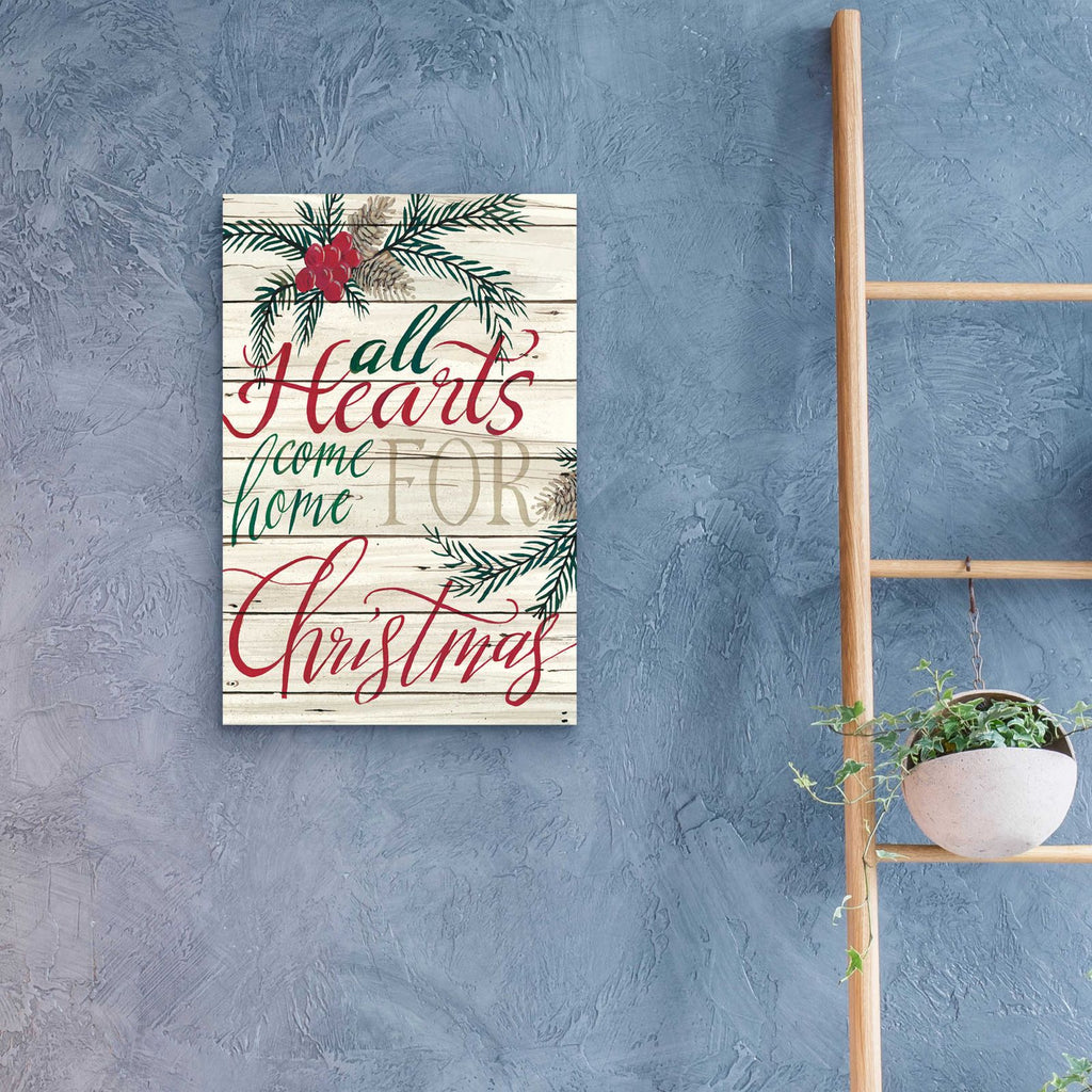 All Hearts Come Home for Christmas Shiplap by Cindy Jacobs - 16x24 acrylic wall art in a room