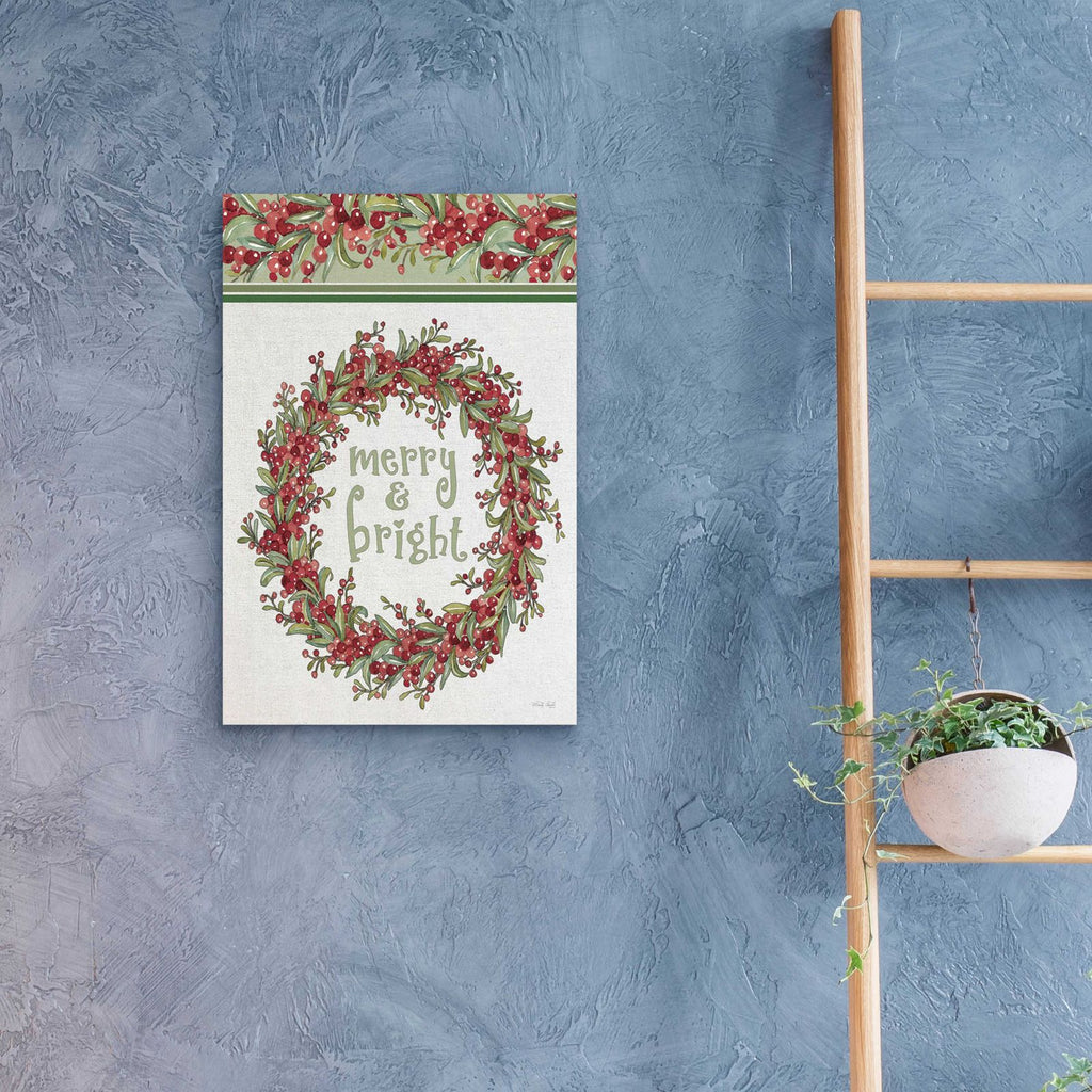 Merry & Bright Wreath Design by Cindy Jacobs - 16x24 acrylic wall art in a room