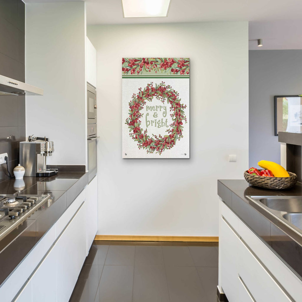 Merry & Bright Wreath Design by Cindy Jacobs - 24x36 acrylic wall art in a room
