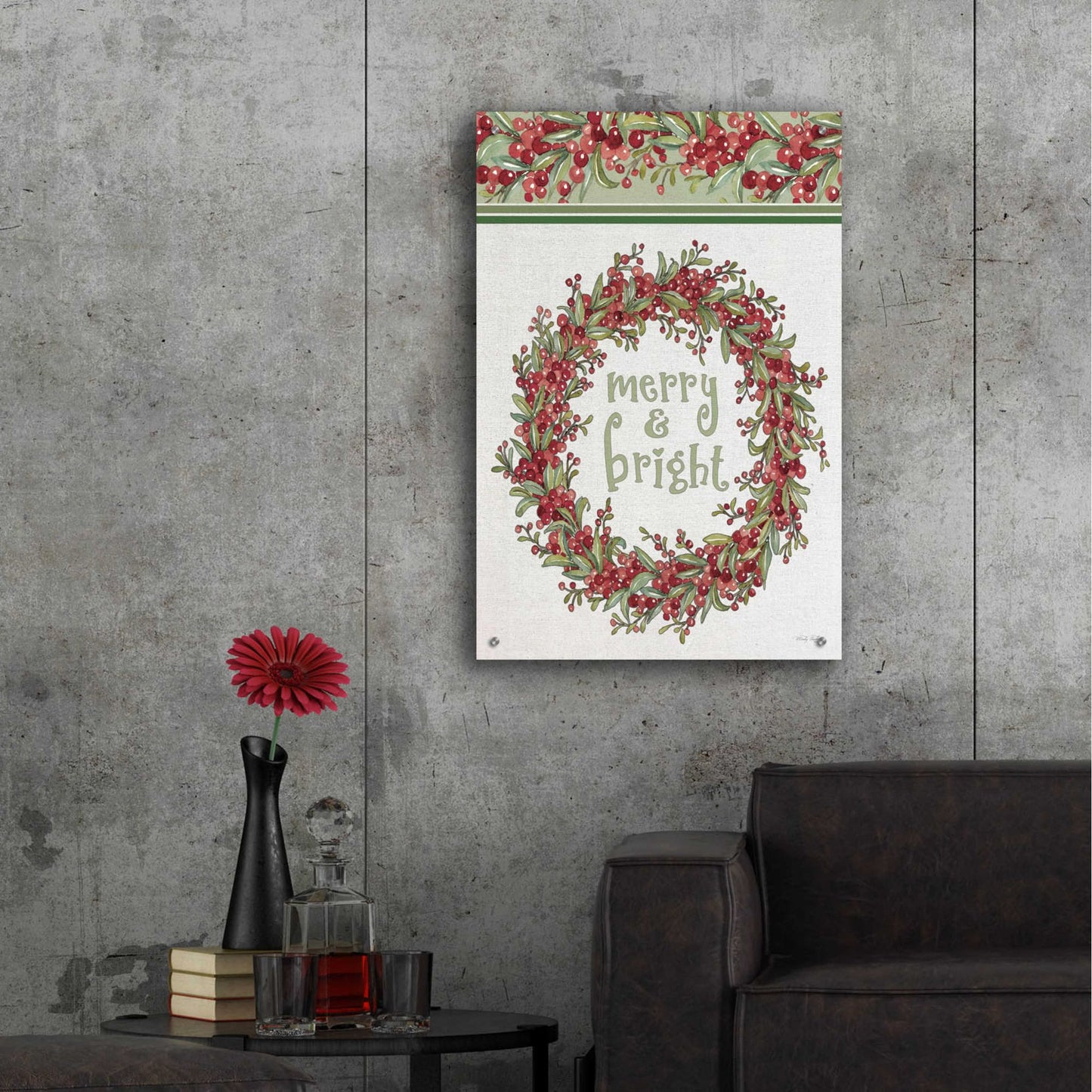 Epic Art 'Merry & Bright Wreath Design' by Cindy Jacobs, Acrylic Glass Wall Art,24x36