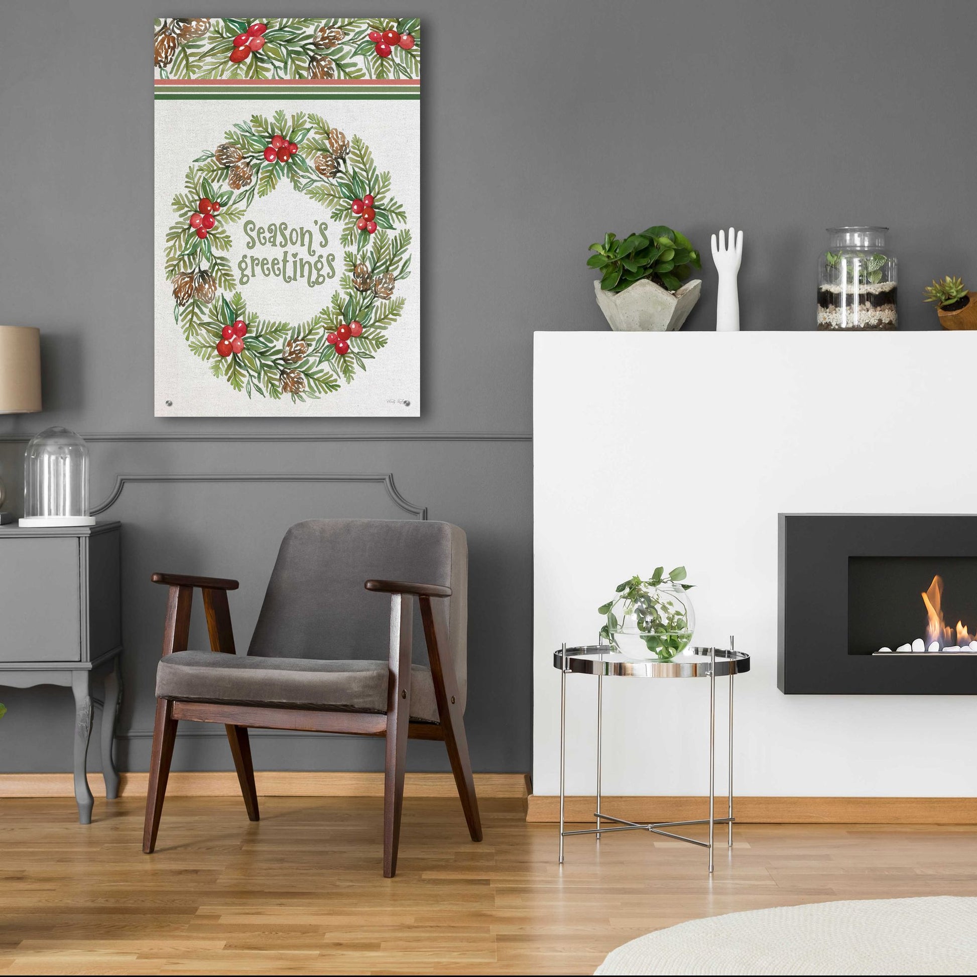 Epic Art 'Season's Greetings Wreath Design' by Cindy Jacobs, Acrylic Glass Wall Art,24x36