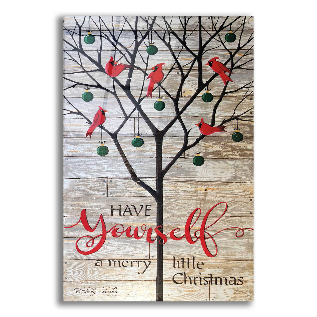 Epic Art 'Merry Little Red Cardinals Christmas' by Cindy Jacobs, Acrylic Glass Wall Art