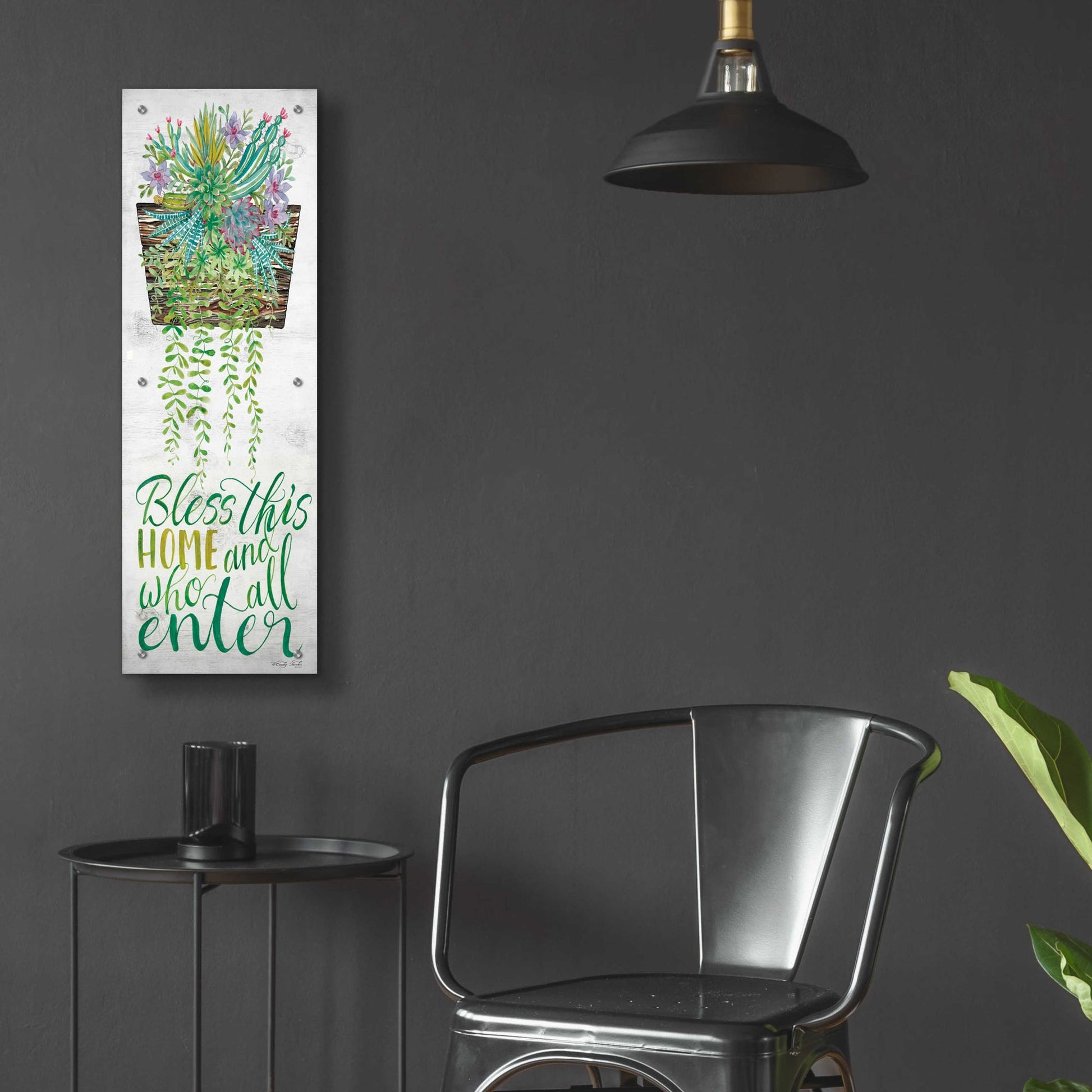 Epic Art 'Bless This Home Hanging Plant' by Cindy Jacobs, Acrylic Glass Wall Art,12x36