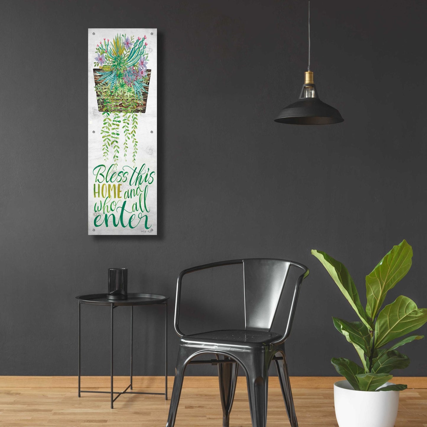 Epic Art 'Bless This Home Hanging Plant' by Cindy Jacobs, Acrylic Glass Wall Art,16x48