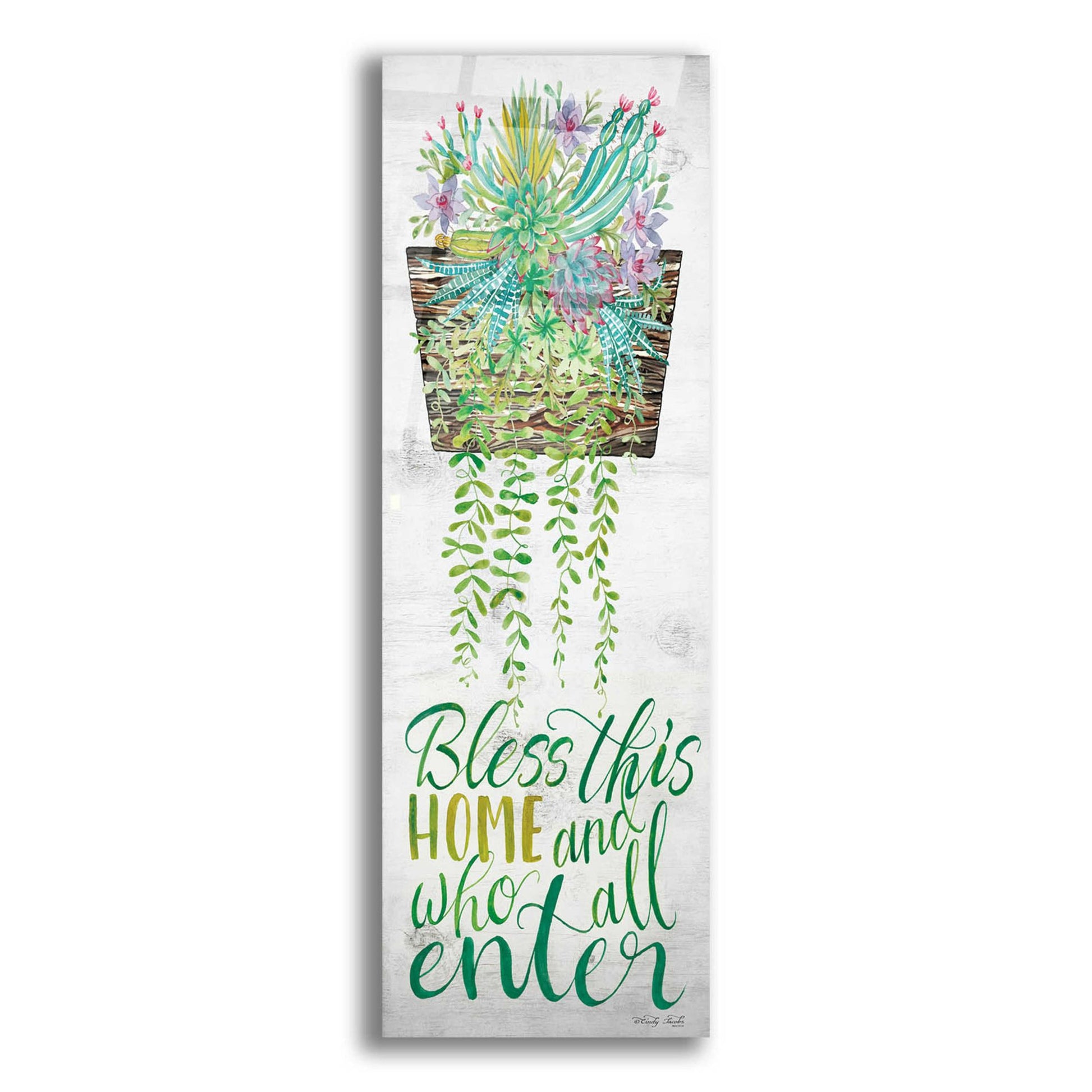 Epic Art 'Bless This Home Hanging Plant' by Cindy Jacobs, Acrylic Glass Wall Art,3-1