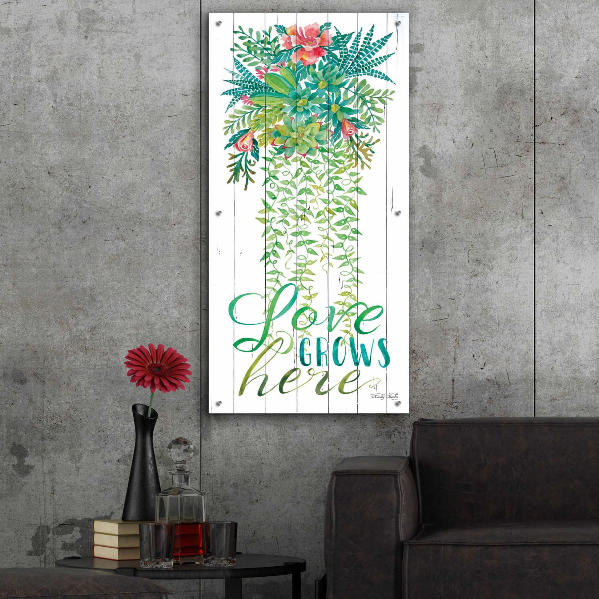 Epic Art 'Love Grows Hanging Plant' by Cindy Jacobs, Acrylic Glass Wall Art,24x48