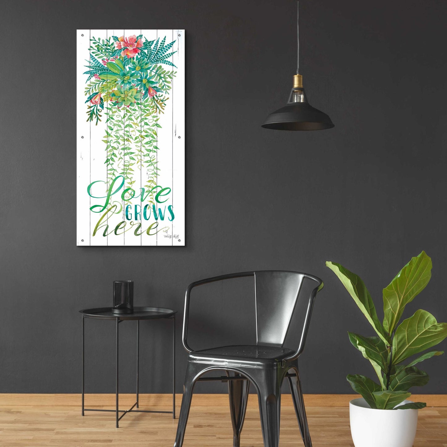 Epic Art 'Love Grows Hanging Plant' by Cindy Jacobs, Acrylic Glass Wall Art,24x48