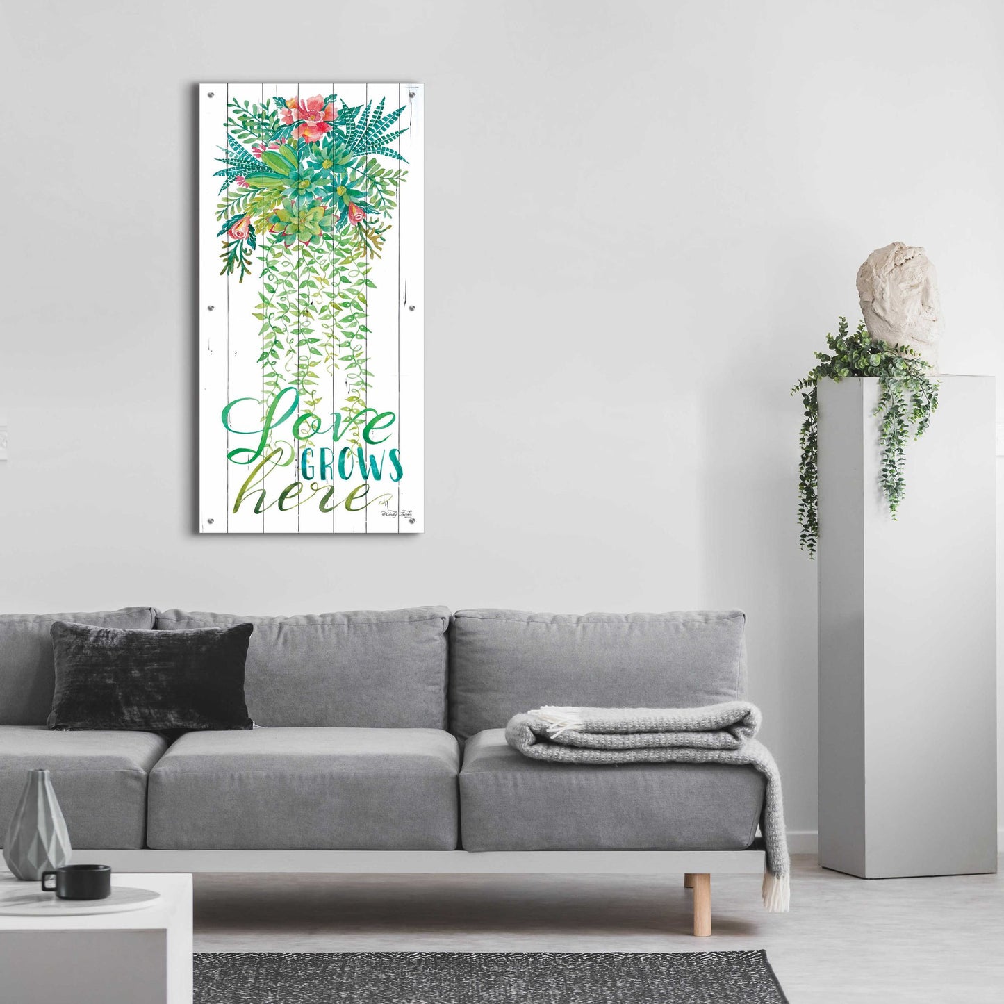 Epic Art 'Love Grows Hanging Plant' by Cindy Jacobs, Acrylic Glass Wall Art,24x48