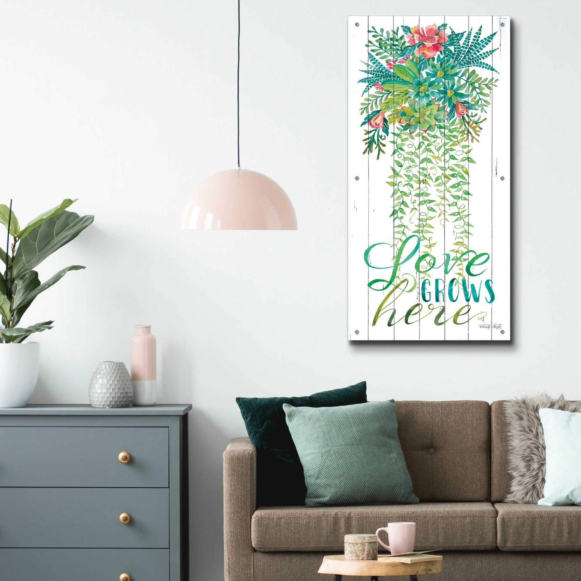 Epic Art 'Love Grows Hanging Plant' by Cindy Jacobs, Acrylic Glass Wall Art,24x48