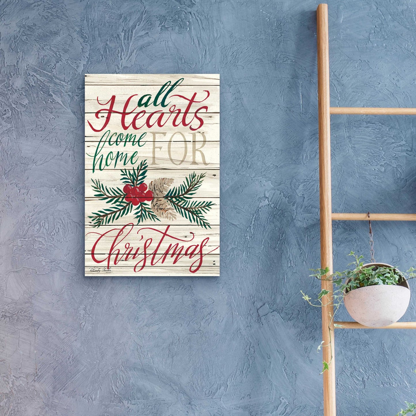 Epic Art 'All Hearts Come Home for Christmas Shiplap 2' by Cindy Jacobs, Acrylic Glass Wall Art,16x24