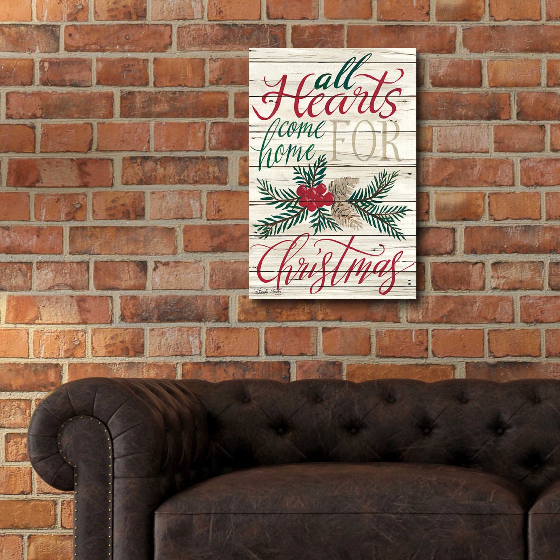 Epic Art 'All Hearts Come Home for Christmas Shiplap 2' by Cindy Jacobs, Acrylic Glass Wall Art,16x24