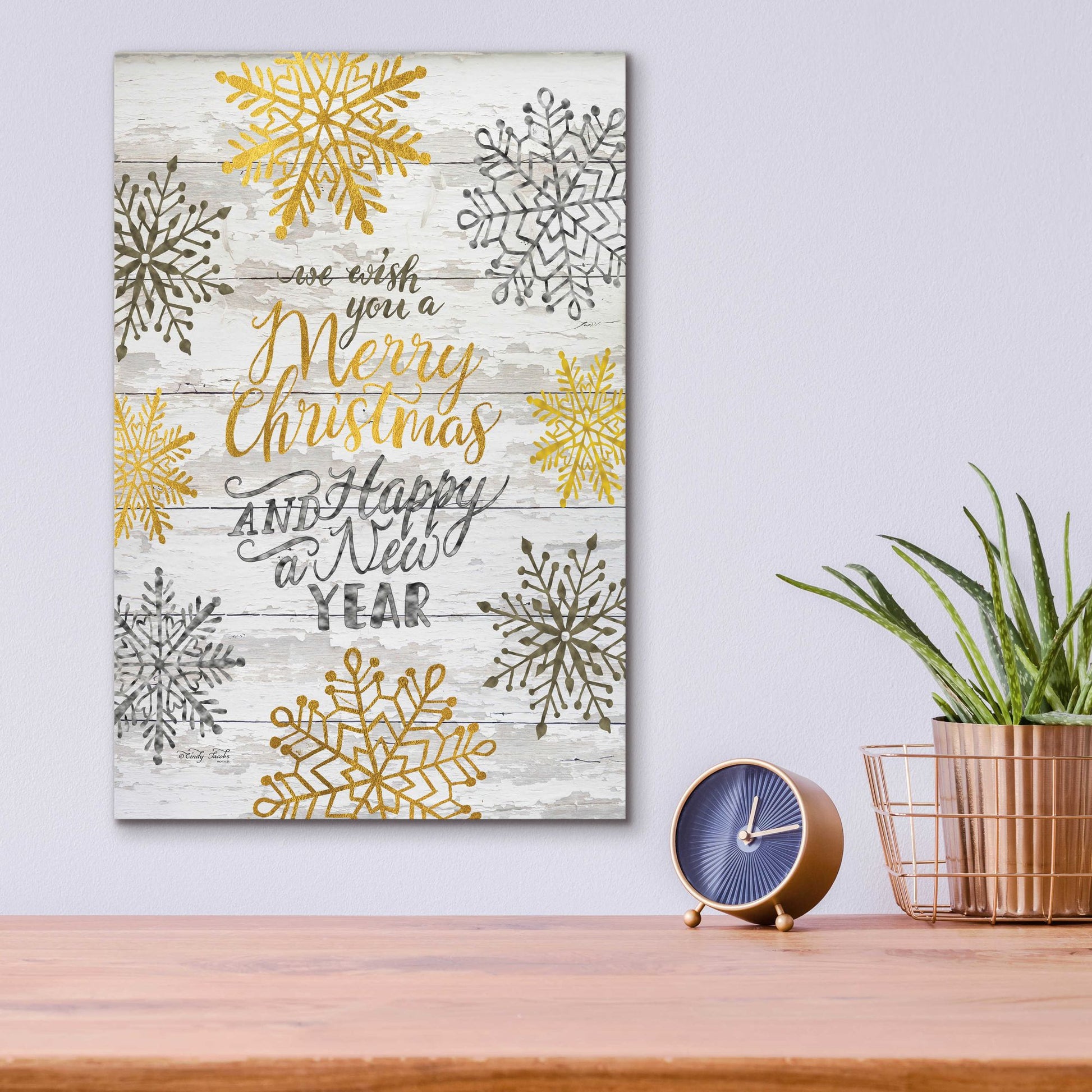 Epic Art 'Merry Christmas and Happy New Year' by Cindy Jacobs, Acrylic Glass Wall Art,12x16