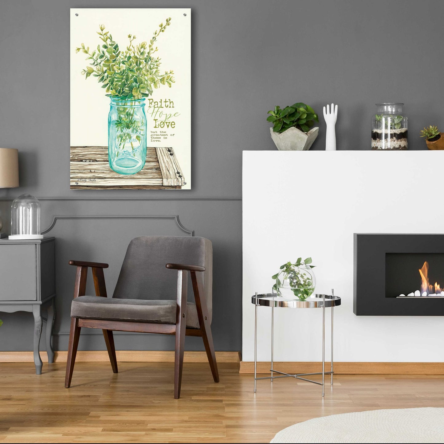 Epic Art 'Faith, Hope, Love and Eucalyptus' by Cindy Jacobs, Acrylic Glass Wall Art,24x36