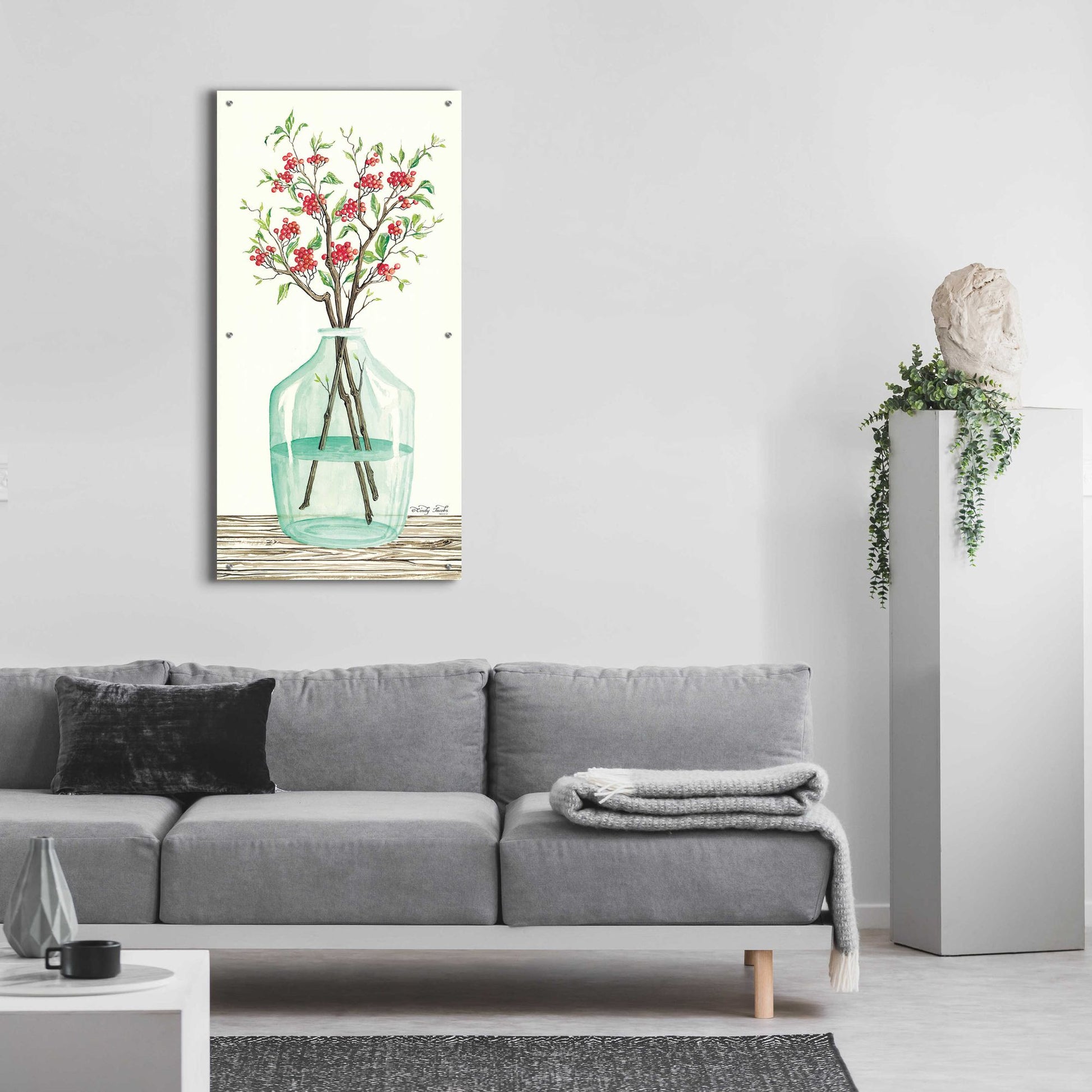 Epic Art 'Winter Blooms' by Cindy Jacobs, Acrylic Glass Wall Art,24x48