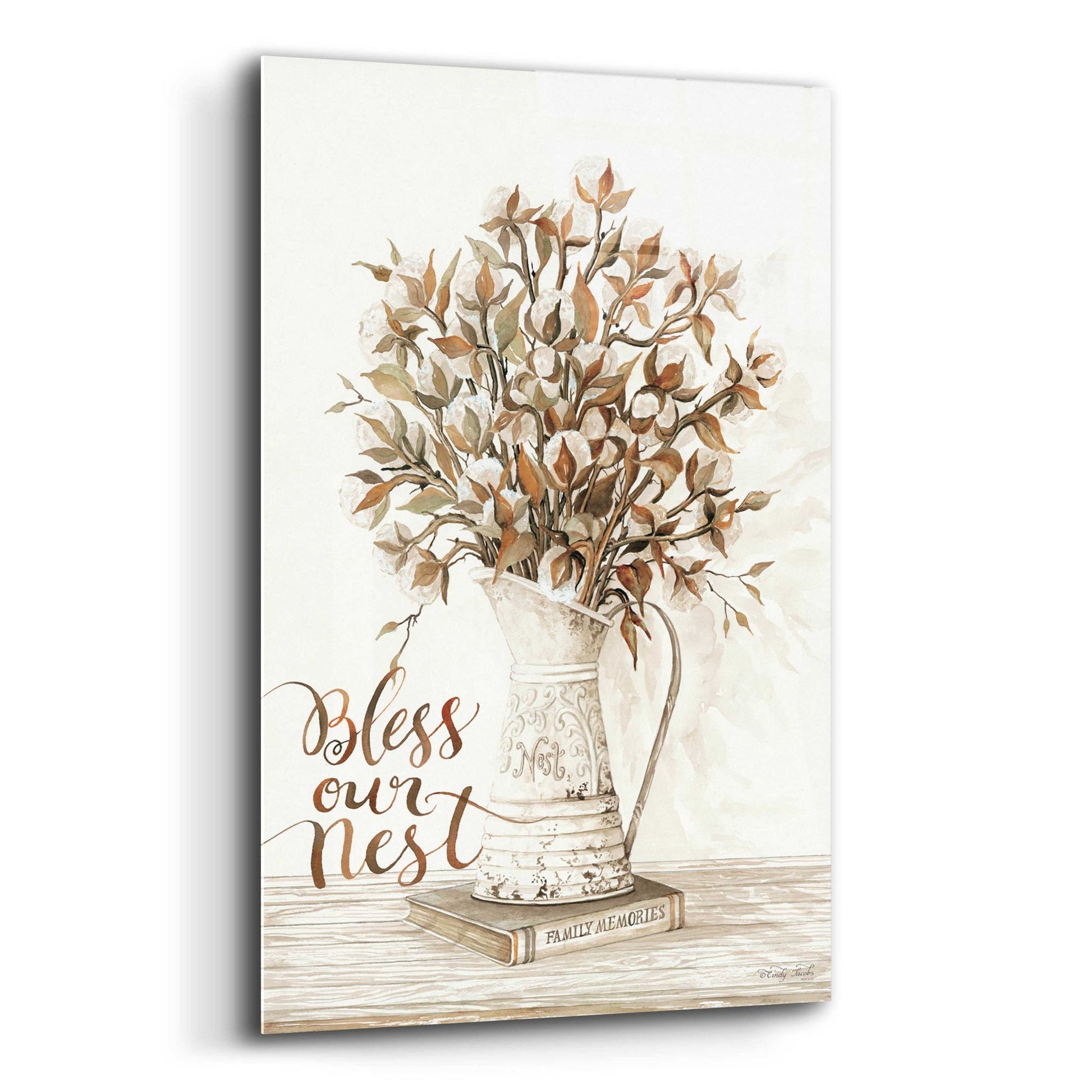 Epic Art 'Bless Our Nest Cotton Bouquet' by Cindy Jacobs, Acrylic Glass Wall Art,12x16